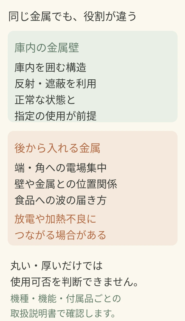 設計された金属壁と後から入れる金属を、役割・形・位置で比較した図