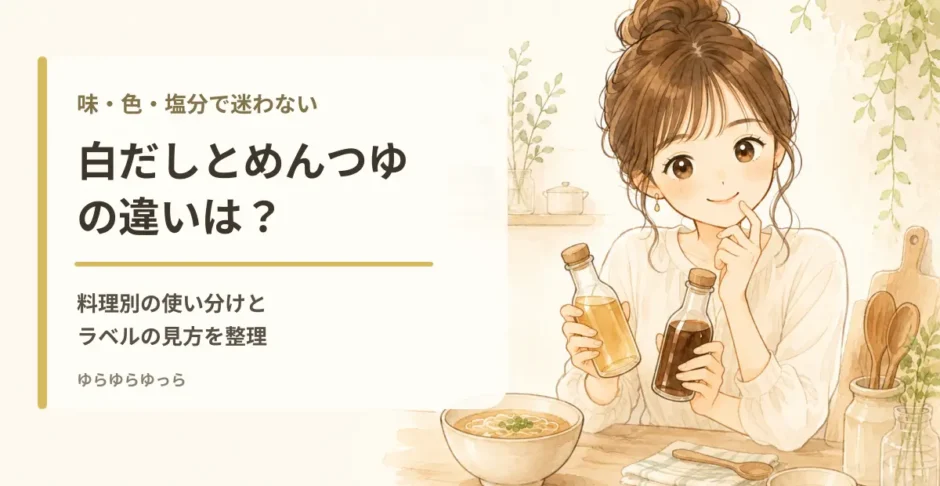 白だしとめんつゆの違いを紹介するアイキャッチ